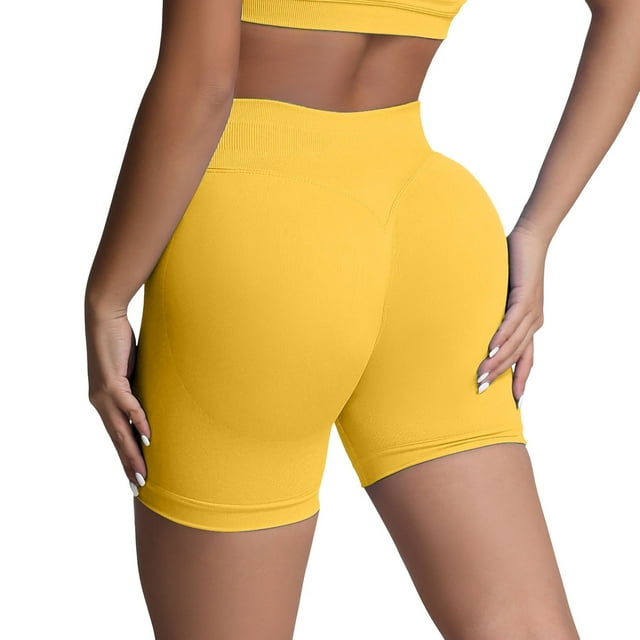 Pantalones cortos sin costuras para mujer - Pantalones cortos de yoga de cintura alta - Nailon/spandex, XS-XL - Elásticos en 4 direcciones, realzan las caderas