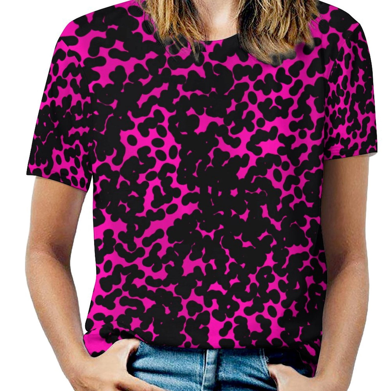 Leopard Print Pattern T Shirts Basic T-Shirt Short Sleeve Ladies 