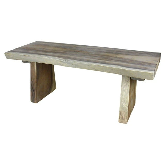 Strata Furniture 48" Traditional Monkeypod Wood Natural Sitting Bench in Gray