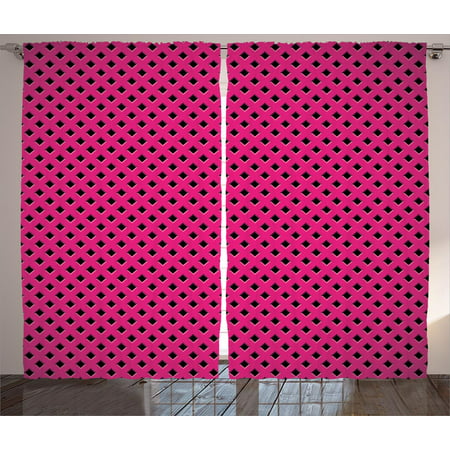 Magenta Decor Curtains 2 Panels Set, Diamond Line Grill Cross Wire Design Logo Digital New Fashion Motif Image, Window Drapes for Living Room Bedroom, 108W X 84L Inches, Black Fuchsia, by (Best Window Grill Design)