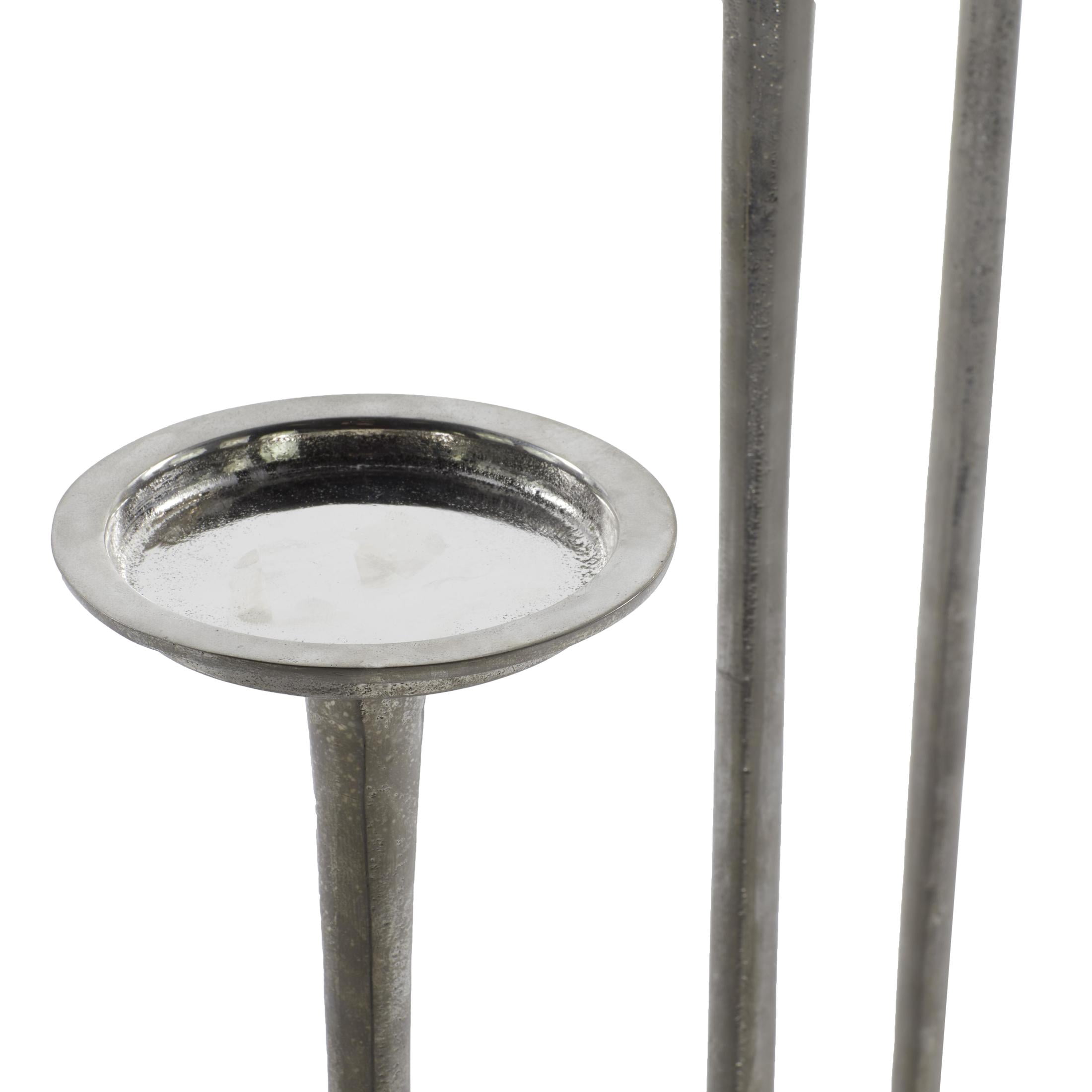 DecMode 3 Candle Silver Aluminum Metal Tall Candle Holder, Set of 3