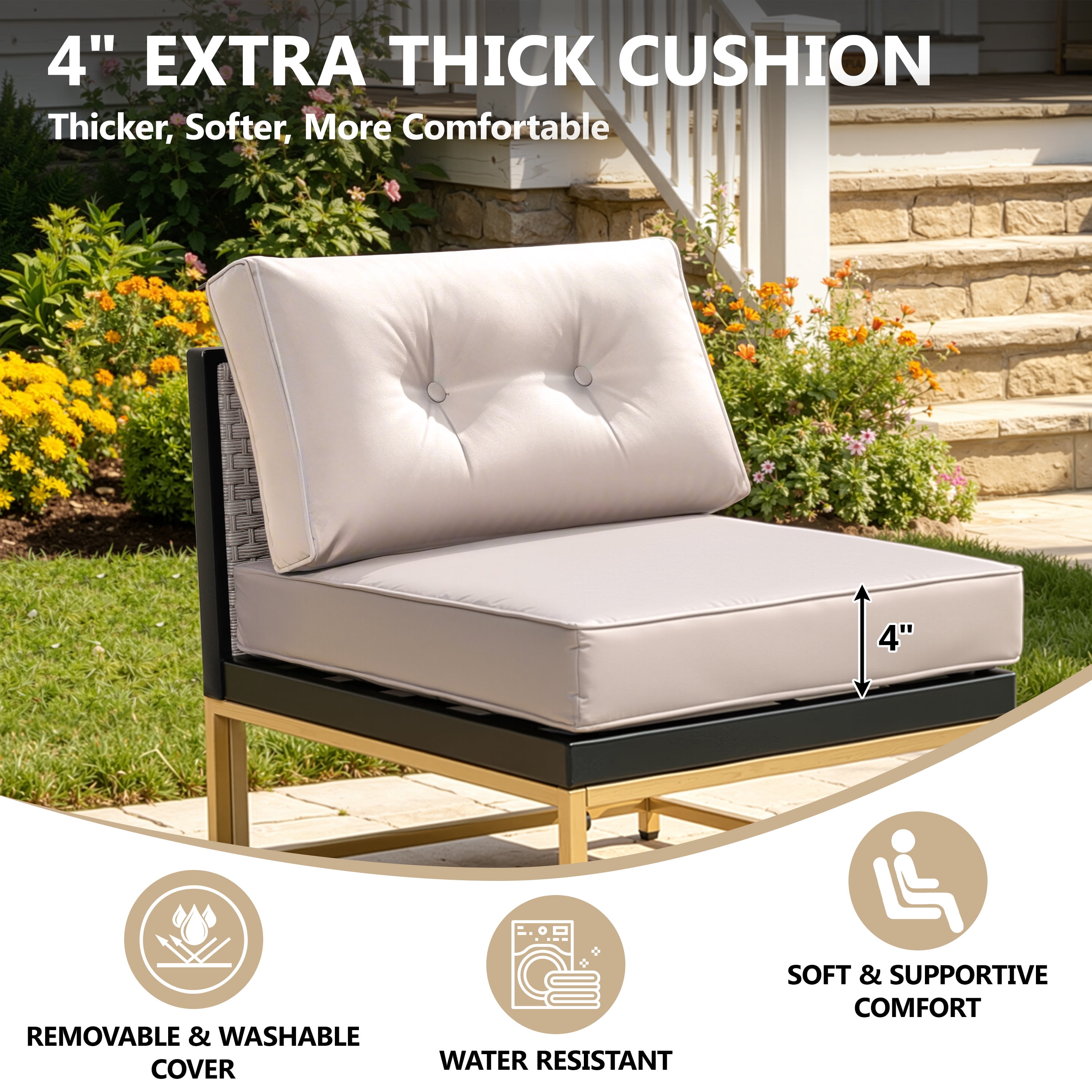 Patio Outdoor Furniture Sets, 7 Pieces All-Weather Rattan Sectional Sofa with Tea Table and Cushions, PE Rattan Wicker Sofa Couch Conversation Set for Garden Backyard Poolside