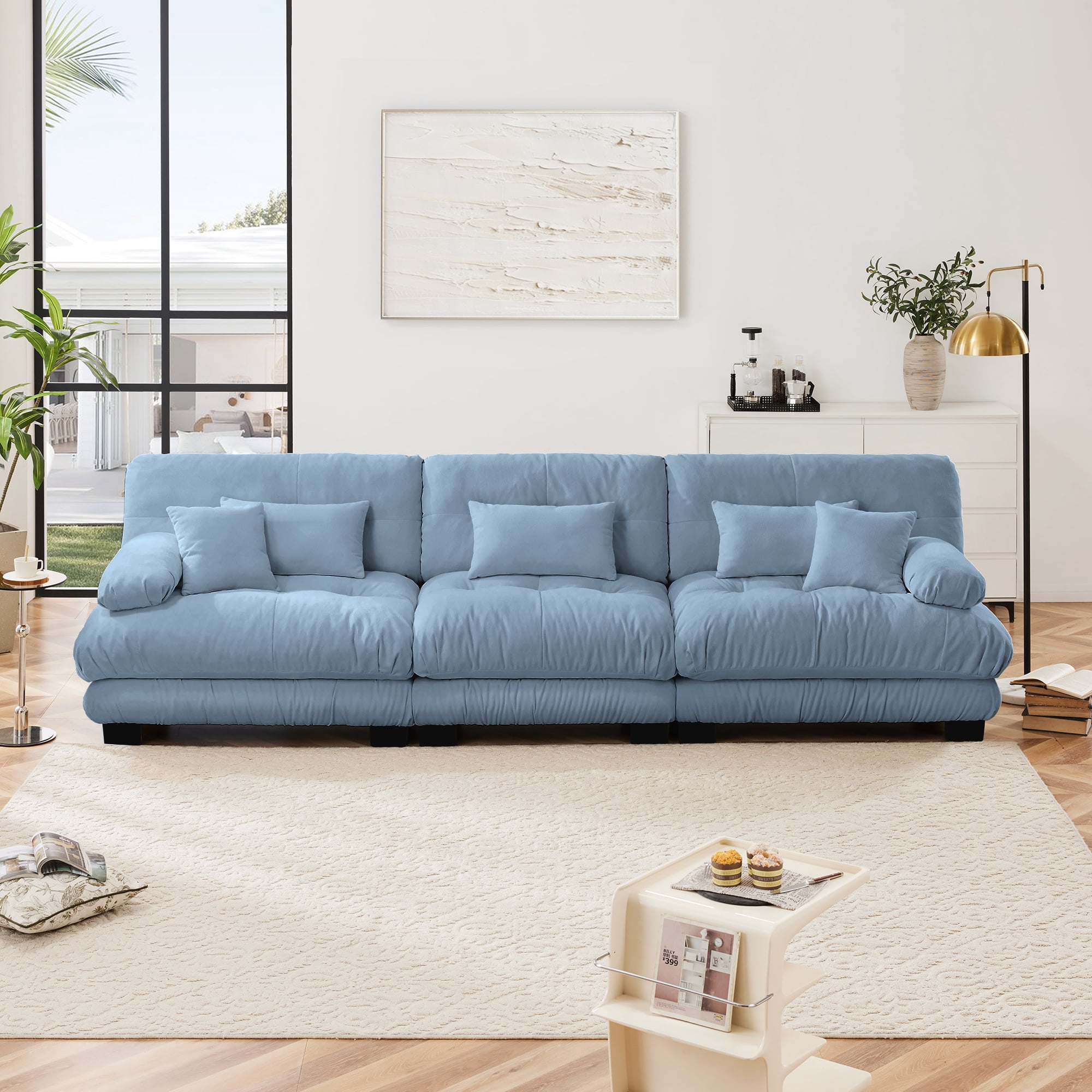 MAYEERTY 133.8in 3-Seater Chenille Sectional Sofa Modular Deep Seat Sofa Couch for Living Room, Apartment, Studio, Office, Blue