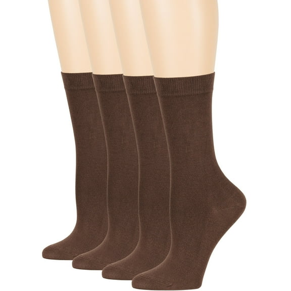 7BIGSTARS KINGDOM Women's Bamboo Dress Socks - 4 Pack Large - Casual Crew Calf - Sock Size 10-12 Shoe Size 8-12 L Brown