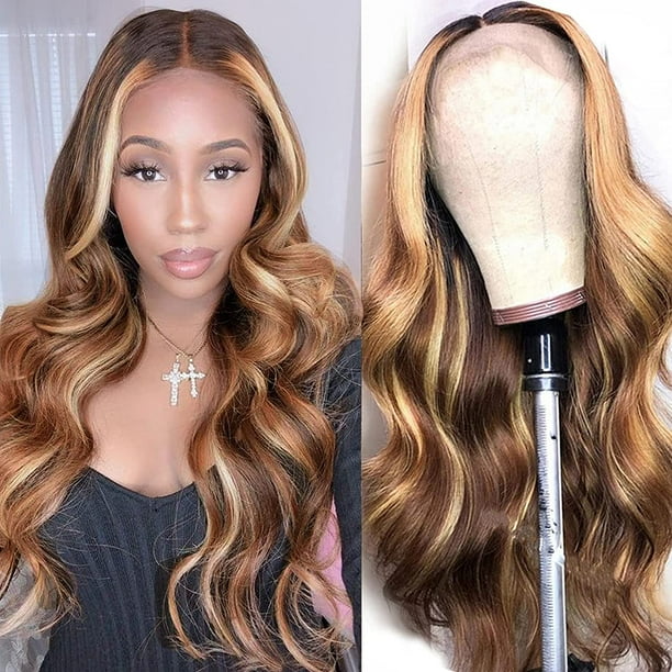 Highlight Body Wave Lace Front Wigs 13x1 Frontal Human Hair Wigs for Black Women Pre Plucked T