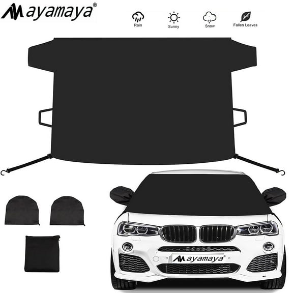 AYAMAYA Car Windshield Snow Covers with Side Mirror Cover for Frost Ice, Enhanced 600D Oxford Front Window Snow Cover Fits Most Cars Trucks Vans