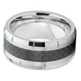thumbnail image 2 of 8mm Polished Silver Tungsten Carbide Wedding Band Stepped Edges Black Carbon Fiber Center Ring 10, 2 of 3