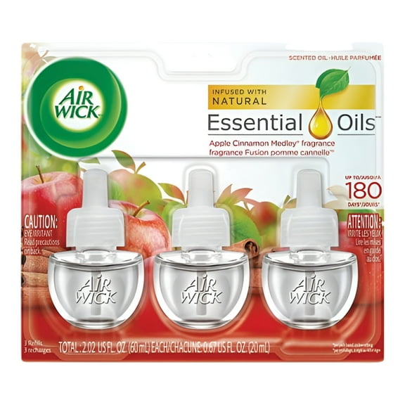 Air Wick Plug in Refill, Scented Oil Air Freshener, Apple Cinnamon Medley, 3 Count, 2.02 fl oz