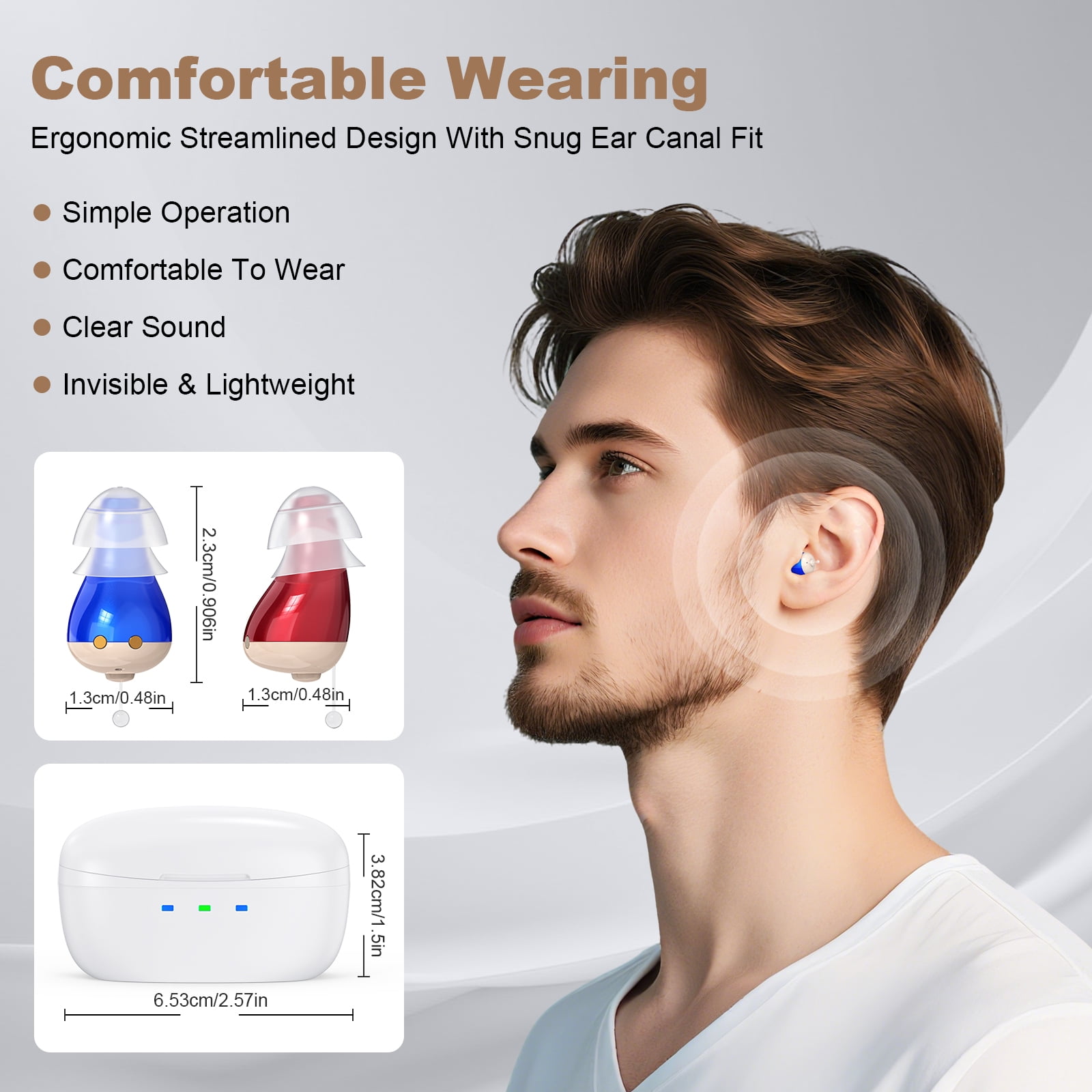 SUWU In-the-Ear Hearing Aids for Seniors, Digital 16 Channels Rechargeable Hearing Amplifier,Blue&Red