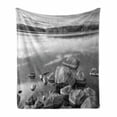 thumbnail image 1 of Black and White Soft Flannel Fleece Blanket, Rocks in Water at Shore of Lake Autumn Isolation Tranquility Environment, Cozy Plush for Indoor and Outdoor Use, 50" x 60", Black White, by Ambesonne, 1 of 6