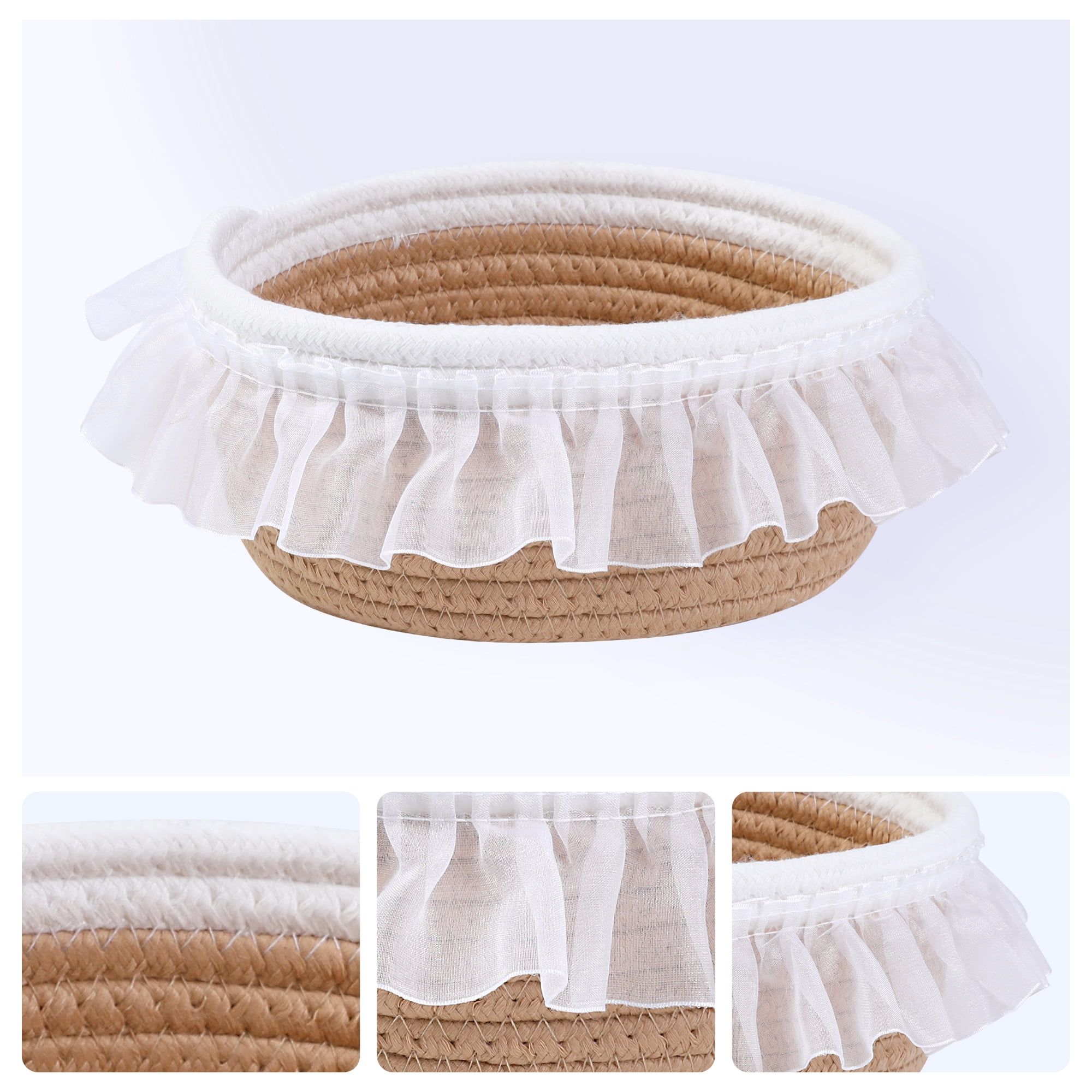Unique Bargains Woven Storage Basket for Entryway Desk Khaki/White 6.9*5.9*3.5in