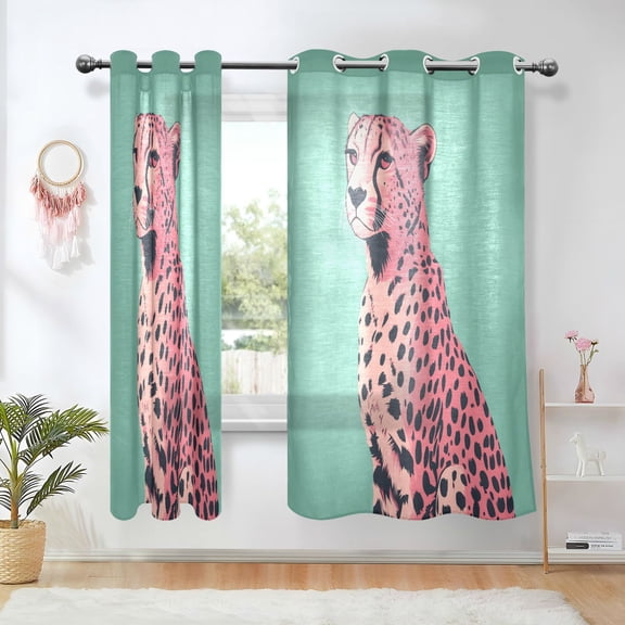 Yayeee Window Curtains Set of 2 for Living Room Light Filtering 63"x42", Big Pink Cheetah