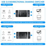 USB 3.0 Switch, Bi-Directional USB Switch 2 in 1 Out / 1 in 2 Out, USB Switcher 2 Computers Share Keyboard Mouse Scanner Printer, USB KVM Switch Compatible with Mac/Windows/Linux