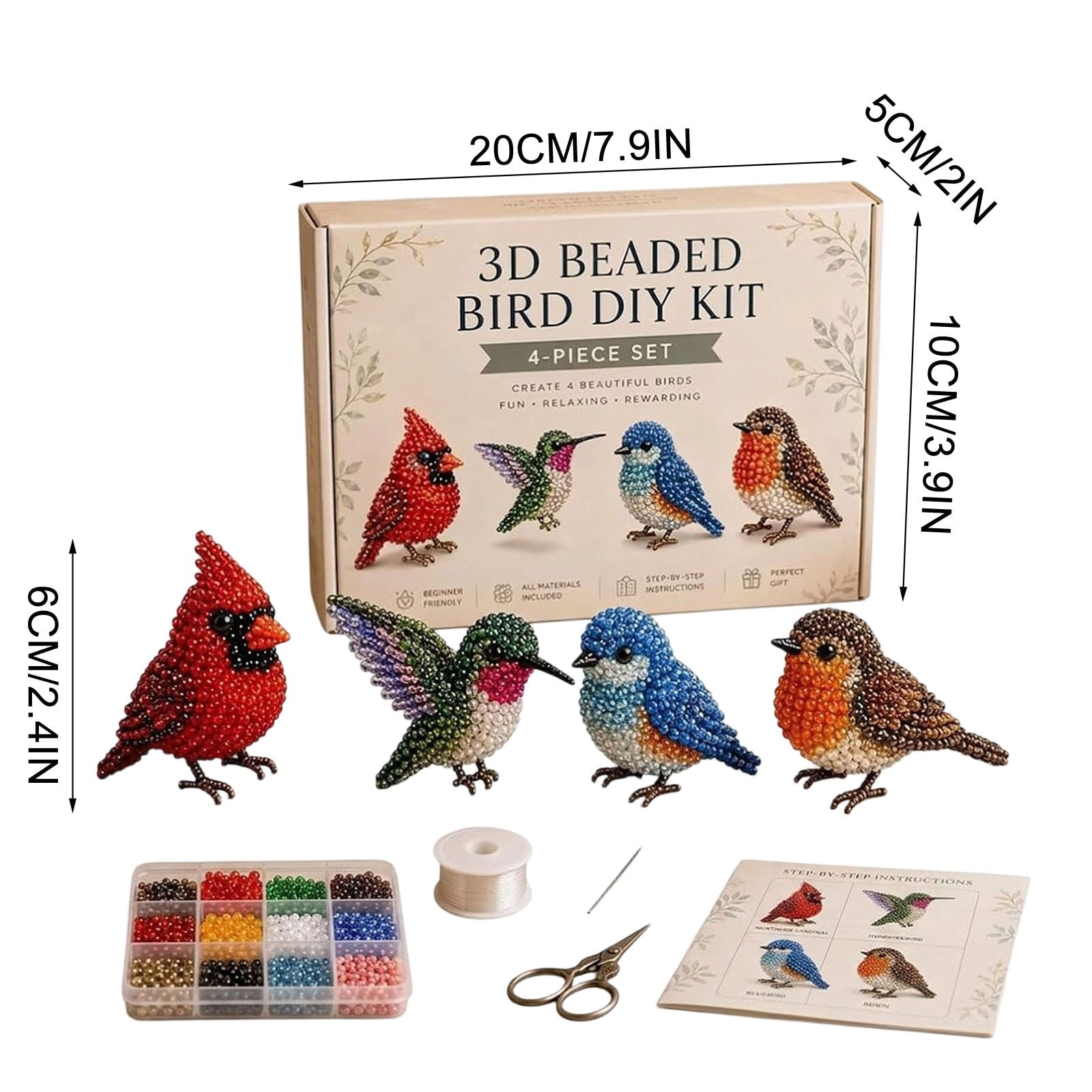 Luoshdecor Bird Animal 3D Beaded DIY Kit, Cute Hummingbirds Animal Beading Set for Home Desk Party Decor
