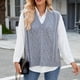 thumbnail image 5 of Suéter de cuello en V para mujer, estilo casual, ajustado, sin mangas, de punto, blusa de poliéster, 5 of 7