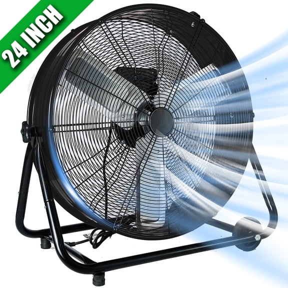24"Industrial Fan High Velocity,Heavy Duty Drum Fan up to 8100CFM,Heavy Duty Blower Fan with 3-Speed & 360°Adjustable,Ideal for Home, Garage, Indoor/Outdoor Use, Black