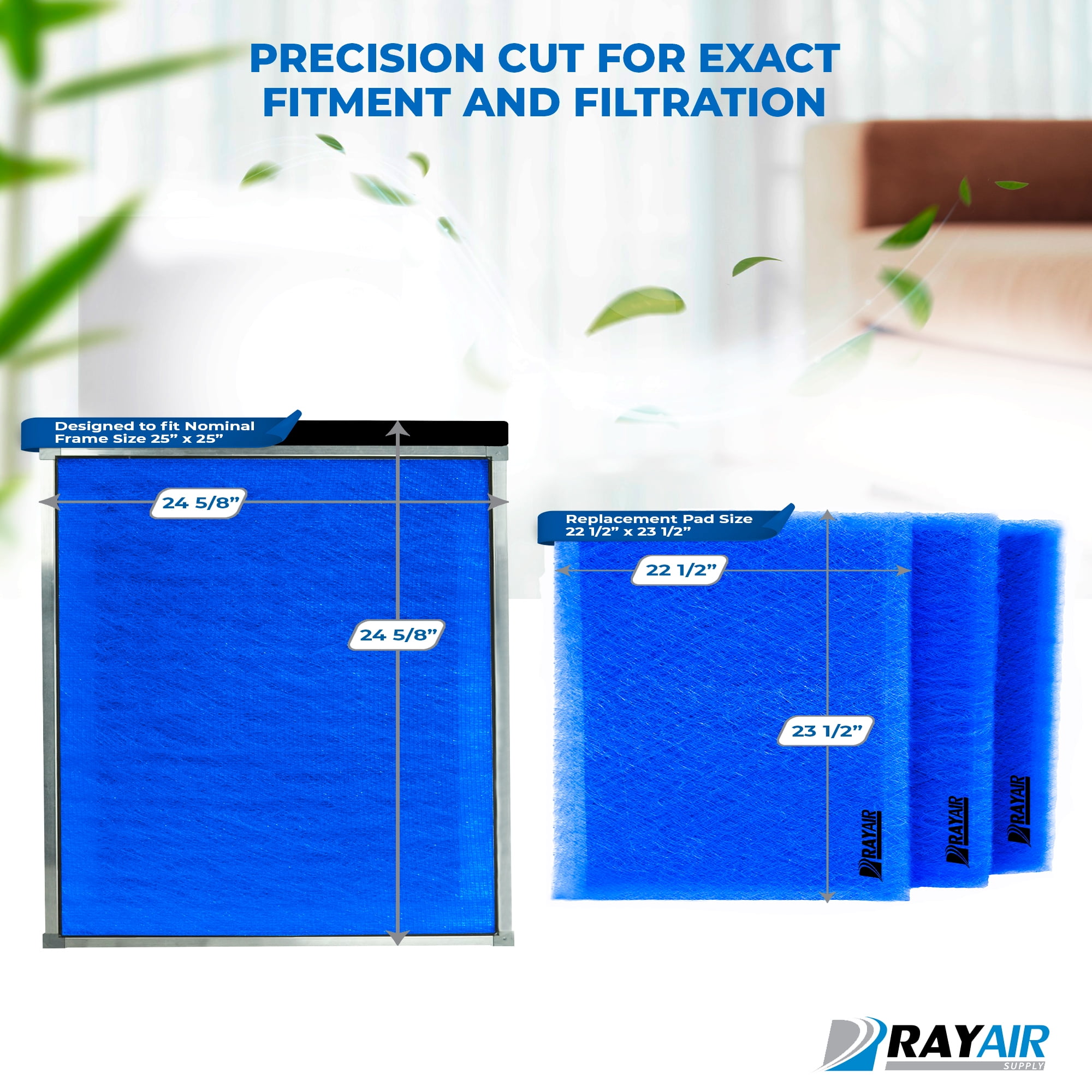 RAYAIR SUPPLY 25x25 Replacement Filter Pads Compatible with Pristine Air Cleaner 25x25 Refills (3 Pack)
