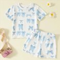 thumbnail image 2 of Xudanell Girls 2 Piece Outfits Summer Bow Embroidered Set with Top Shorts Fashionable Clothes for Girls Blue 3-4 Years, 2 of 6