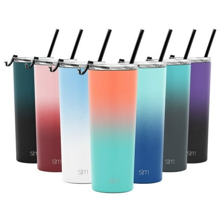 Simple Modern 24oz. Classic Tumbler Travel Mug with Clear Flip Lid & Straw - Coffee Vacuum Insulated Gift for Men and Women Beer Pint Cup - 18/8 Stainless Steel Water Bottle Ombre: Havana