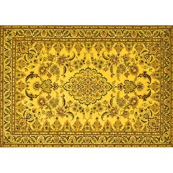 Ahgly Company Machine Washable Indoor Rectangle Medallion Yellow Traditional Area Rugs, 2' x 4'