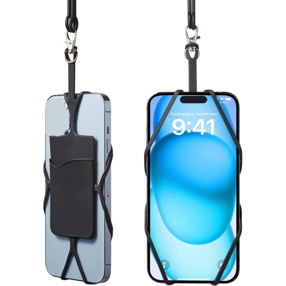 GJX 2 Packs Cell Phone Lanyard,Adjustable Neck Strap Phone Holder | Adjustable Silicone Phone Strap with Card Pocket Crossbody Lanyard Phone Holder Compatible with Most Smartphones