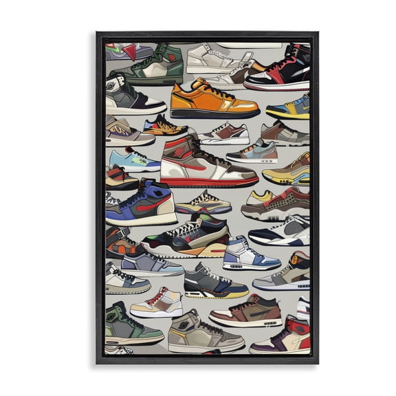 Stupell Industries Modern Shoe Time Urban Styles Black Floating Frame Canvas Art, 17 x 25, by Ray Powers