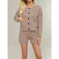 thumbnail image 3 of Womens 2 Piece Set Sweater Outfits Long Sleeve Crew Neck Button Cardigan Casual Knit High Waist Lounge Set Khaki XL, 3 of 6