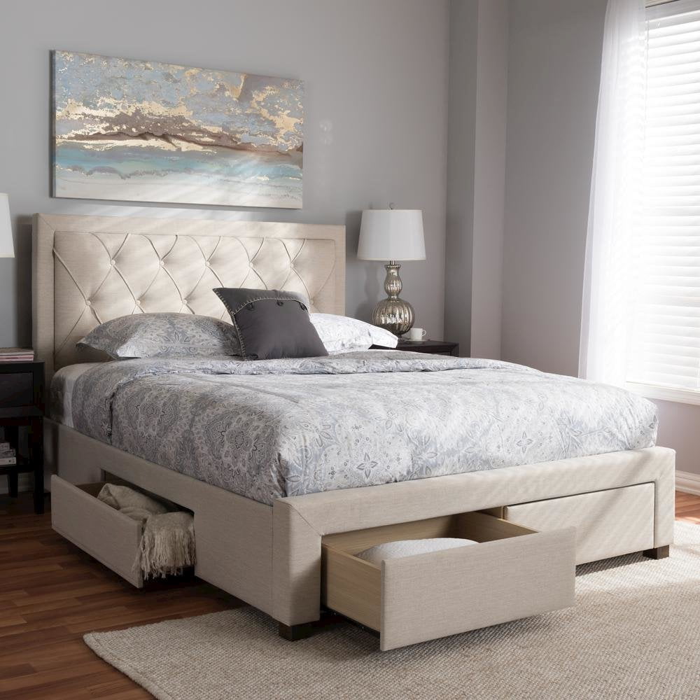 Baxton Studio Aurelie Modern and Contemporary Fabric Upholstered Storage Bed, Multiple Colors, Multiple Sizes