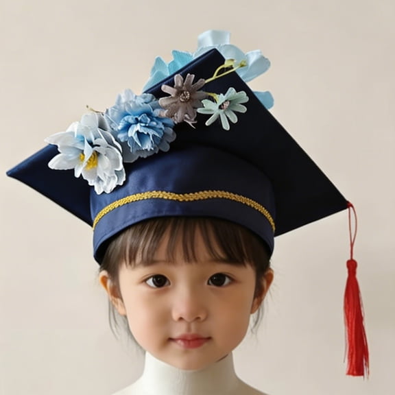 Girl's Hats Chinese Traditional Doctor Kids Graduation with Floral Unisex Academic Square Mortarboard Adjustable Beach Cap for Girls Boys