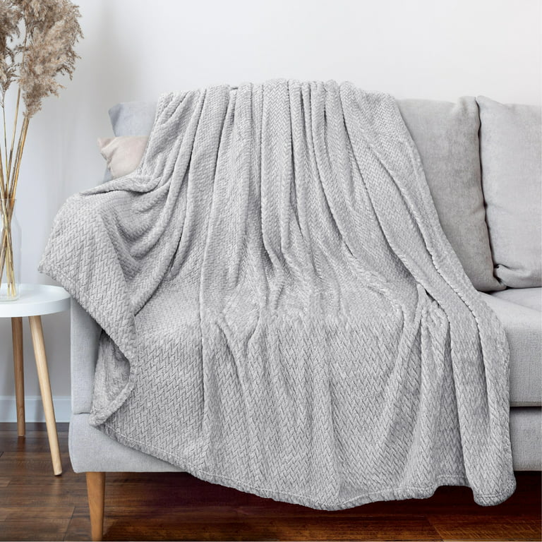 PAVILIA Soft Fleece Light Grey Throw Blanket for Couch, Lightweight Plush  Warm Blankets for Bed, Fuzzy Cozy Flannel Blanket Throw for Sofa, Travel, 