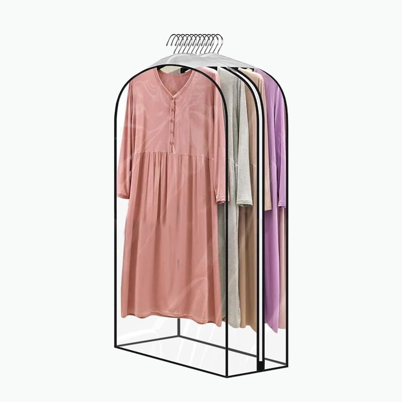 Clear Garment Bags for Hanging Clothes Gusseted, Suit Bags for Closet Storage, Hanging Plastic Clothes Cover for Coat, Dress, Fur, Shirt, 4 Pack, （60*80-25.5cm）