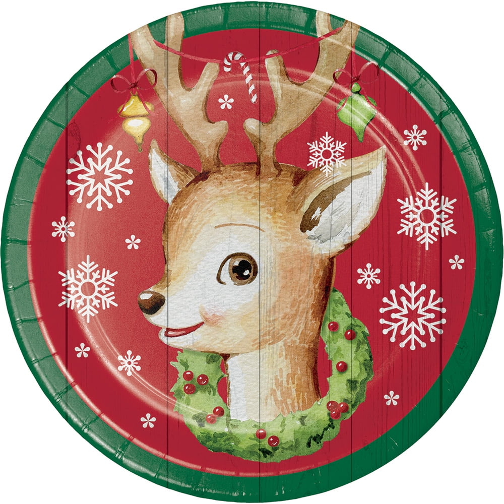 Nostalgic Santa Reindeer 7" Dessert Cake Plates 8 Ct