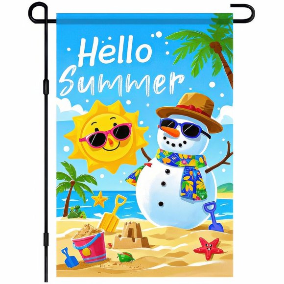 shiyou-Welcome Summer Garden Flag Sunglasses Snowman on Beach Hawaii Seaside Sunshine Decor Seasonal Outdoor Welcome Yard Flag 12 x 18 Inch Double Sided Decoration