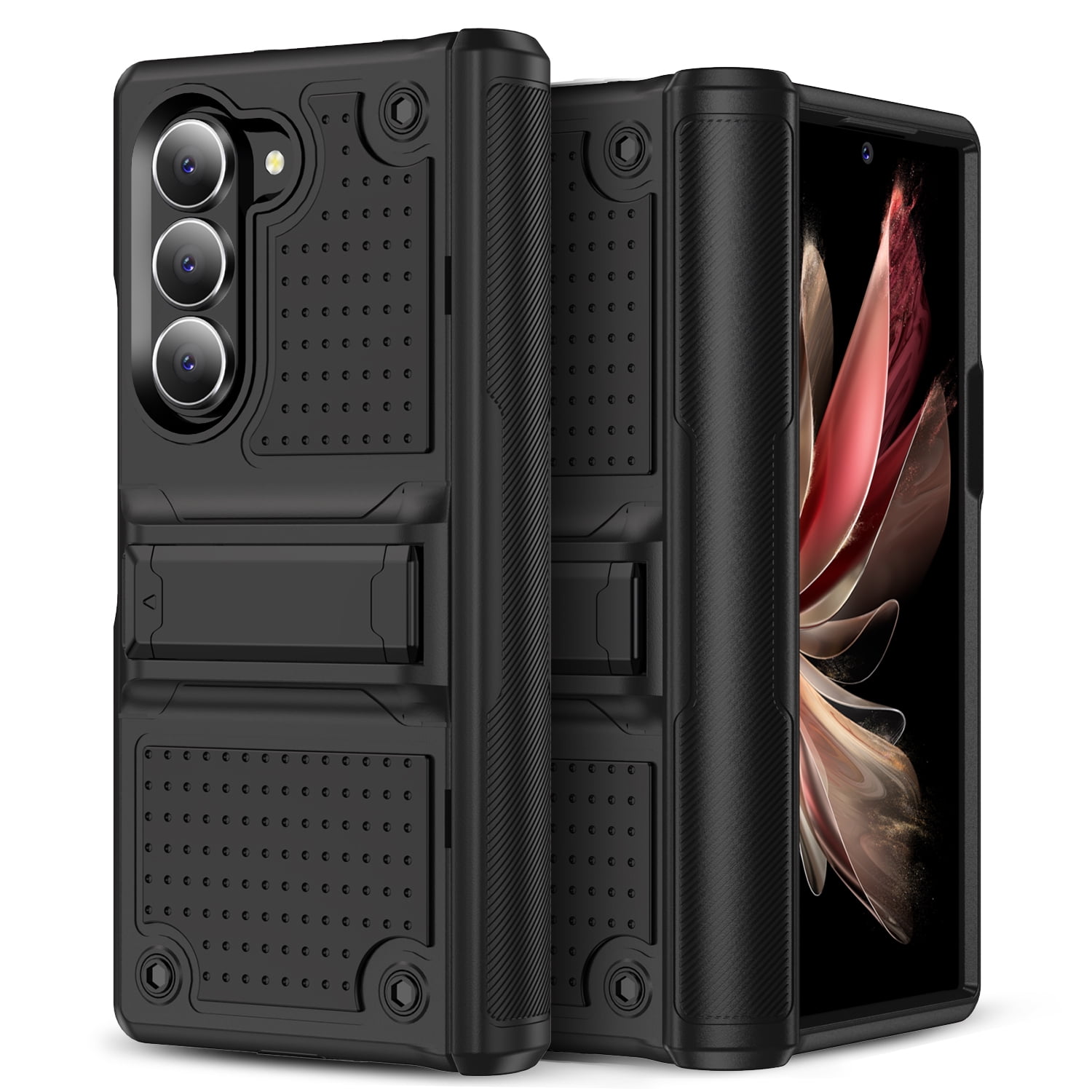 TECH CIRCLE for Samsung Galaxy Z Fold 6 5G Case with Hinge Protection & Built-in Kickstand, Dual Layer Shockproof TPU Hard PC Back Cover Slim Protective Case for Samsung Galaxy Z Fold 6,Black
