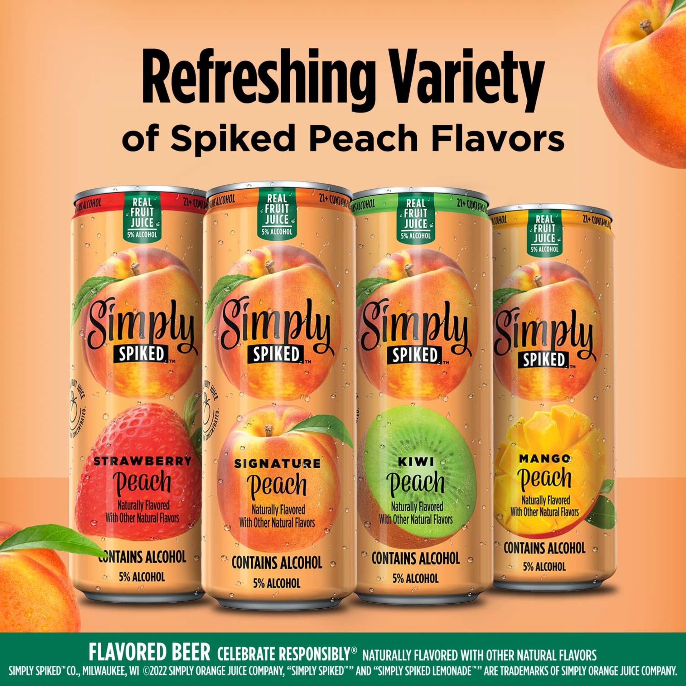 Simply Spiked Peach Variety Pack , 12 Pack, 12 fl oz Aluminum Cans, 5.0% ABV