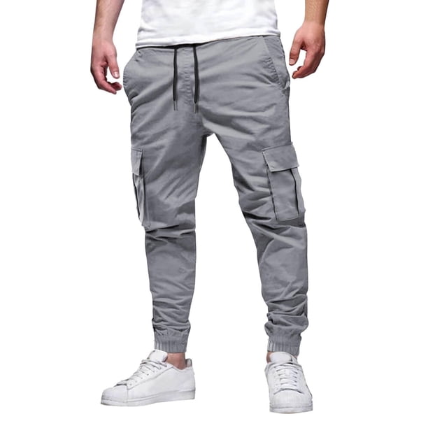 Pantalones largos para hombre, moda informal, cómodos, sólidos, con bolsillos, cintura con cordón, ribete regular, pantalones de poliéster para hombre