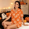 thumbnail image 2 of DHFJKG Satin Pajamas For Women Set Halloween Sleepwear Short Sleeve Button Down 2 Piece Loungewear Set, 2 of 6