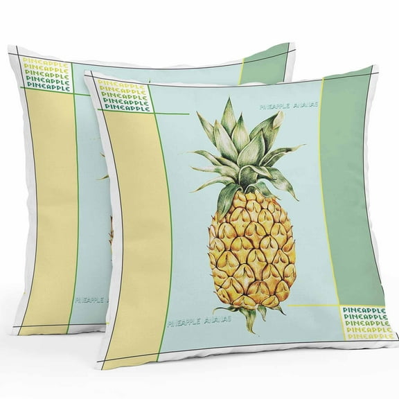 Boanket Outdoor Pillow Covers 16 x 16 Inches, Summer Pineapple Waterproof Throw Pillow Cover Set of 2, Yellow Blue Green Striped Geometric Decorative Square Cushion Covers for Patio/Tent/Couch/Garden