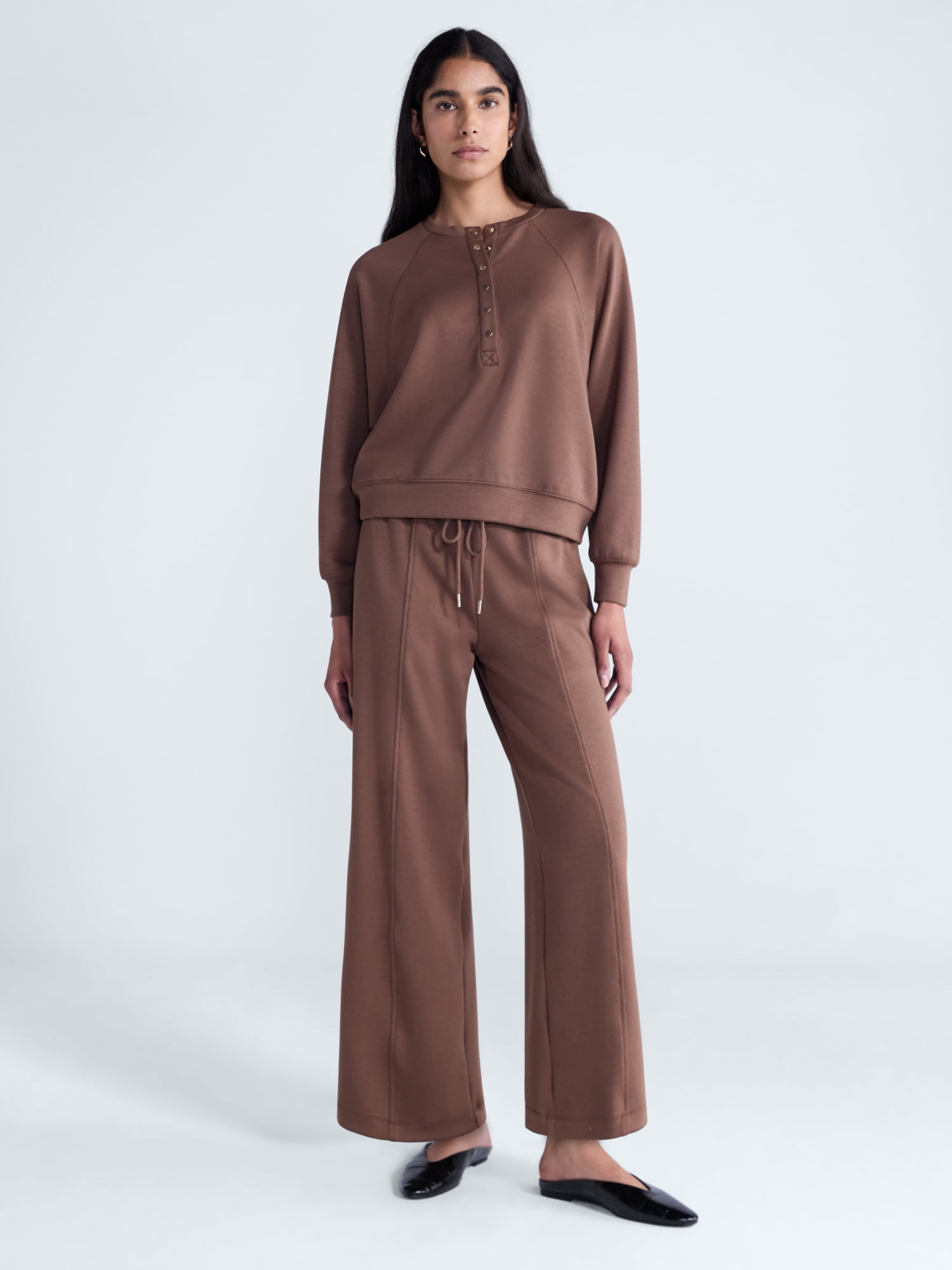 Scoop Women's and Women's Plus Scubaknit Wide Leg Tie Waist Seamed Pants, Regular, Short Lengths, Sizes XS-4X