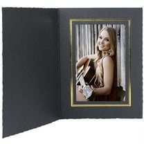 (25 pack) Black Cardstock Paper Portrait Folder 5x7 frame w gold foil border  sold in 25s  - 5x7