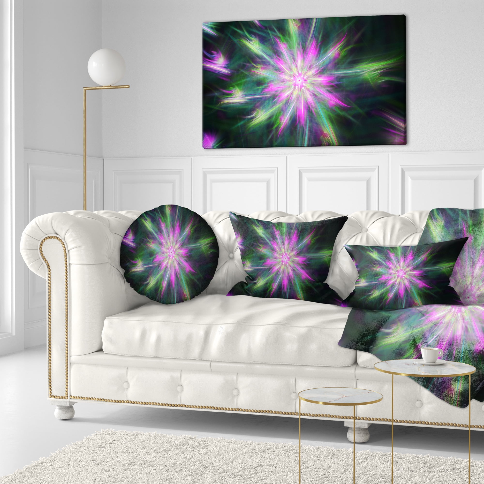 Designart Green Fractal Shining Bright Star - Abstract Throw Pillow - 12x20