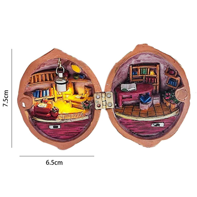 Joernso Walnut Shell Decoration with Warm Light Tiny World Inside
