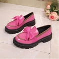 thumbnail image 4 of XUNKUSGA Loafers for Women Cute Bowknot Round Toe Leather Dress Shoes Fashion Color Block Thick Heel Anti Slip Womens Slip On Shoes for Work Daily,Pink,8.5, 4 of 9