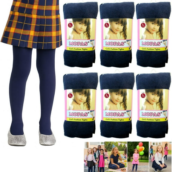 6 Pair Girls Tights Footed Dance Stockings Pantyhose Ballet L Size 7-10 Navy