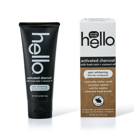 Hello Activated Charcoal Fluoride Whitening Toothpaste, With Fresh Mint and Coconut Oil, Vegan & SLS (Best Charcoal Toothpaste 2019)