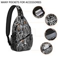 thumbnail image 2 of Sling Backpack,Halloween White Spider Web Pattern Sling Bag with Water Bottle Holder,Waterproof Sling Bag for Men/Women with Headphone Jack for Hiking,Travel, 2 of 6