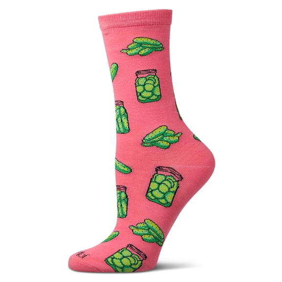MeMoi Women's Pickles-Themed Rayon-Blend Novelty Crew Sock - Womens - Female, 9-11, Pink Lemonade