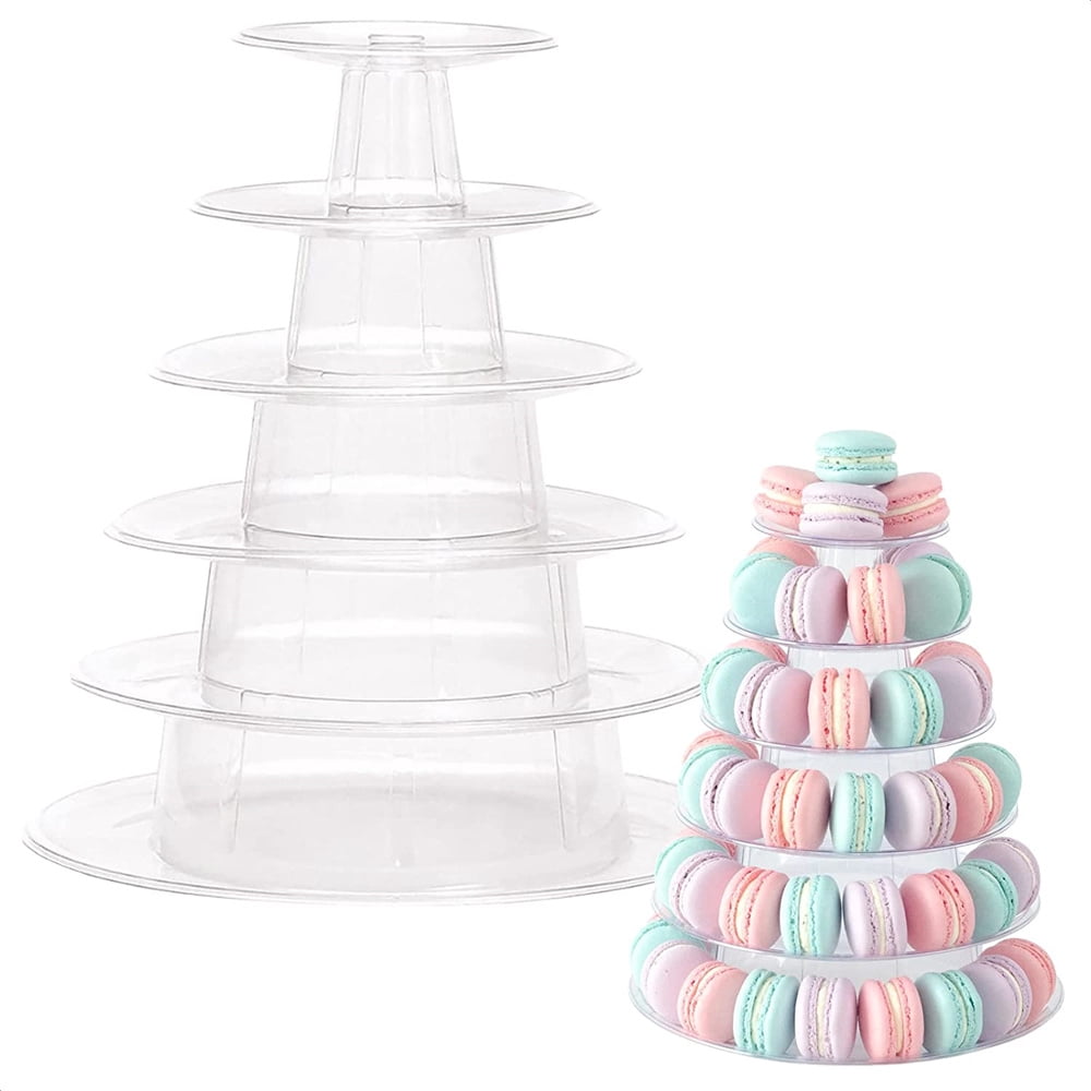 NOGIS 6 Tiered Tray Stand for Macarons - Round Cupcake Tower Stand Tea Party Decorations Cupcake Holder Dessert Table Display Set- Wedding Cake Stand Macarons and Cupcake Tower Party Supplies