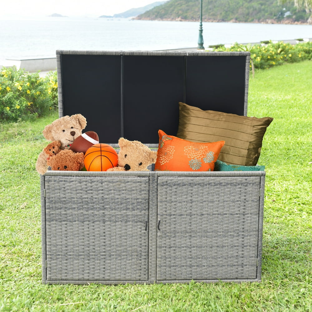 Topbuy Outdoor Rattan Storage Box Patio Wicker Storage Bin Cabinet 88