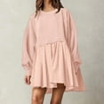 thumbnail image 5 of HAPIMO Women's Mini Babydolls Dress Sweatshirts Solid Color Trendy Girls Spring Long Sleeve Dressy Tunic Elegant Casual Splicing Ruffle Hem Pleated Clearance Crew Neck Pink S, 5 of 8